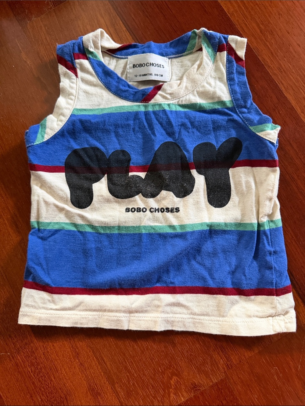 Bobo Choses Blue, White & Red Striped Tank with Play Graphic